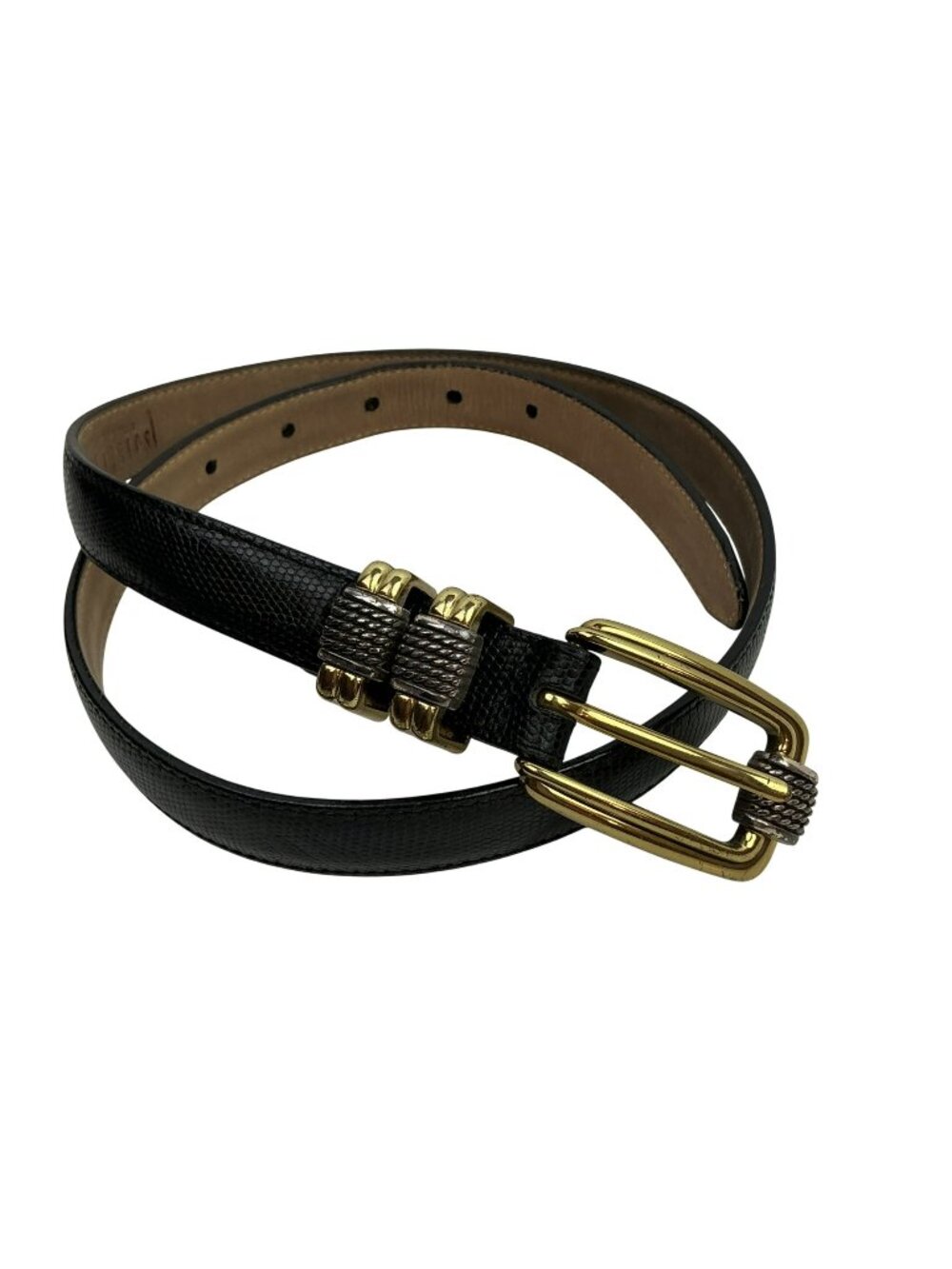 Brighton Classic Genuine Leather Belt With Ornate Gold & Silver Buckle Keeper De